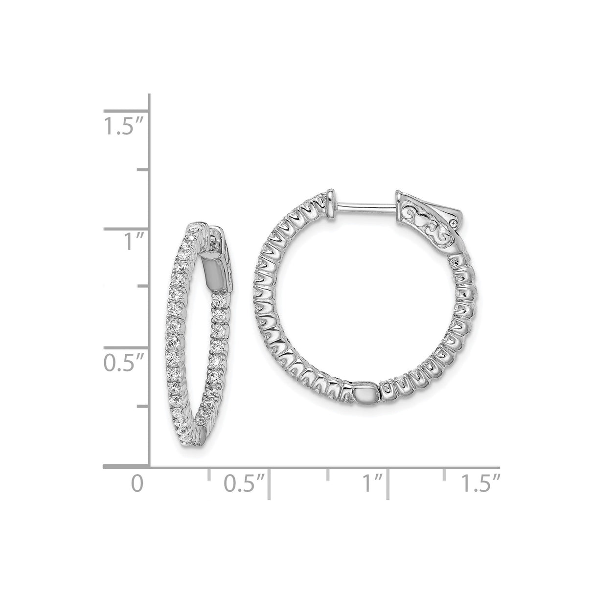Sterling Silver Hoop Earrings with Cubic Zirconia, Inside-Out Hinged Lightweight Design