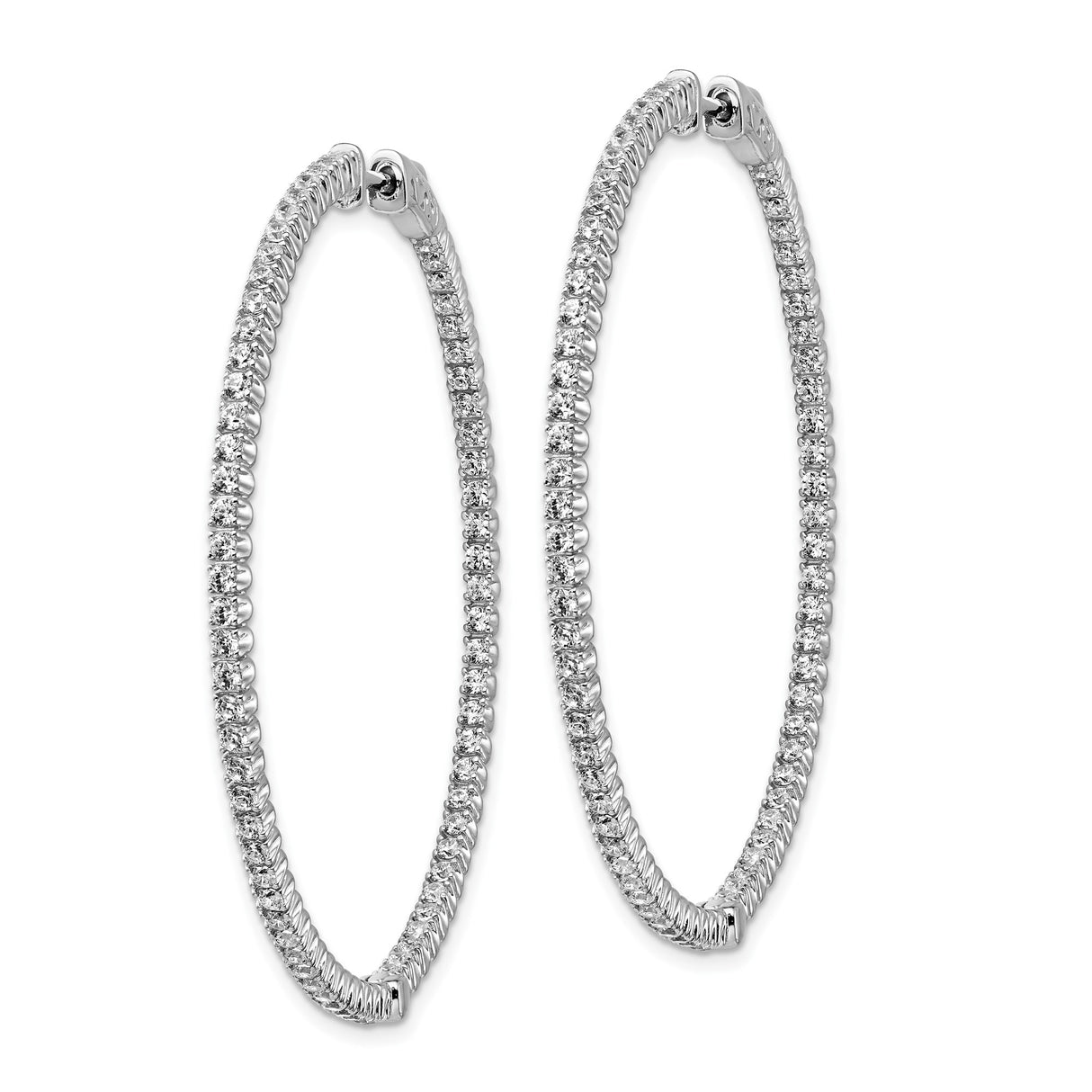 Sterling Silver Hoop Earrings with Pavé Cubic Zirconia, Sleek Hinged Design for Women