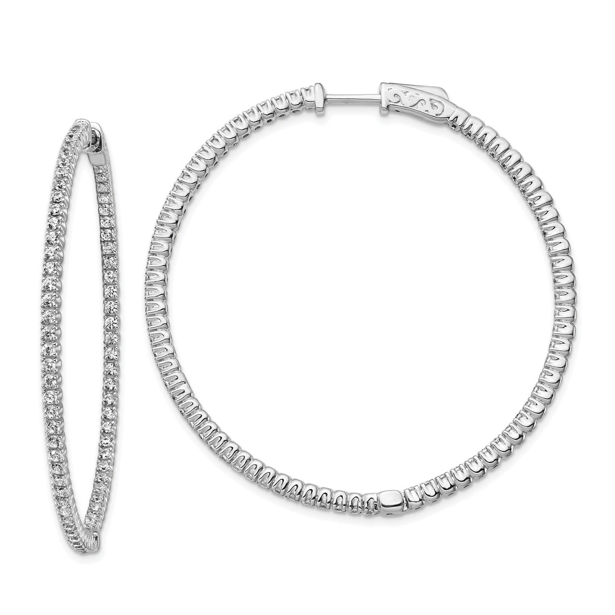 Sterling Silver Hoop Earrings with Pavé Cubic Zirconia, Sleek Hinged Design for Women