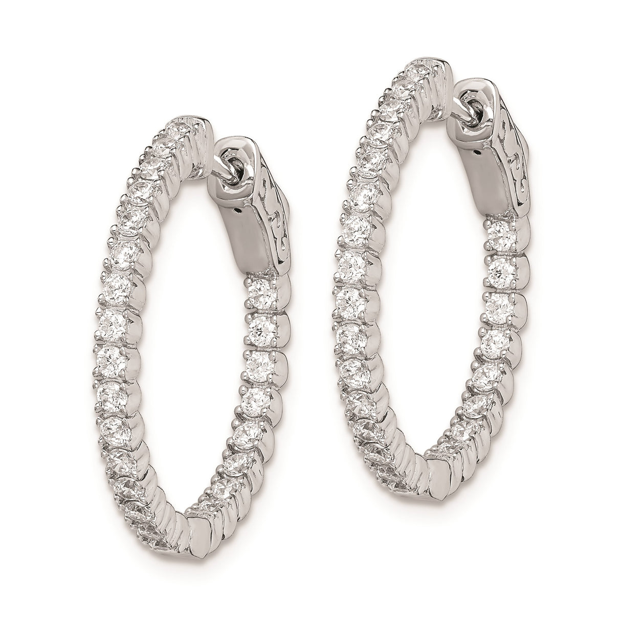 Sterling Silver Hoop Earrings with Cubic Zirconia, In-Out Pave Style, High Polish Finish