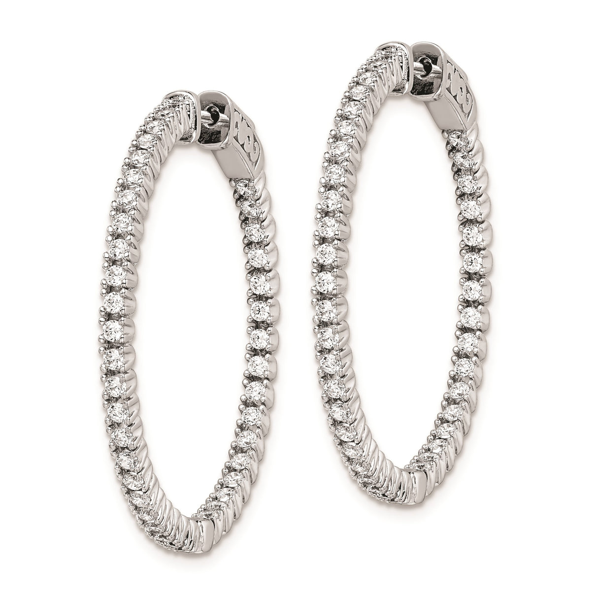 Sterling Silver Hoop Earrings with Double Row Cubic Zirconia Pavé Setting