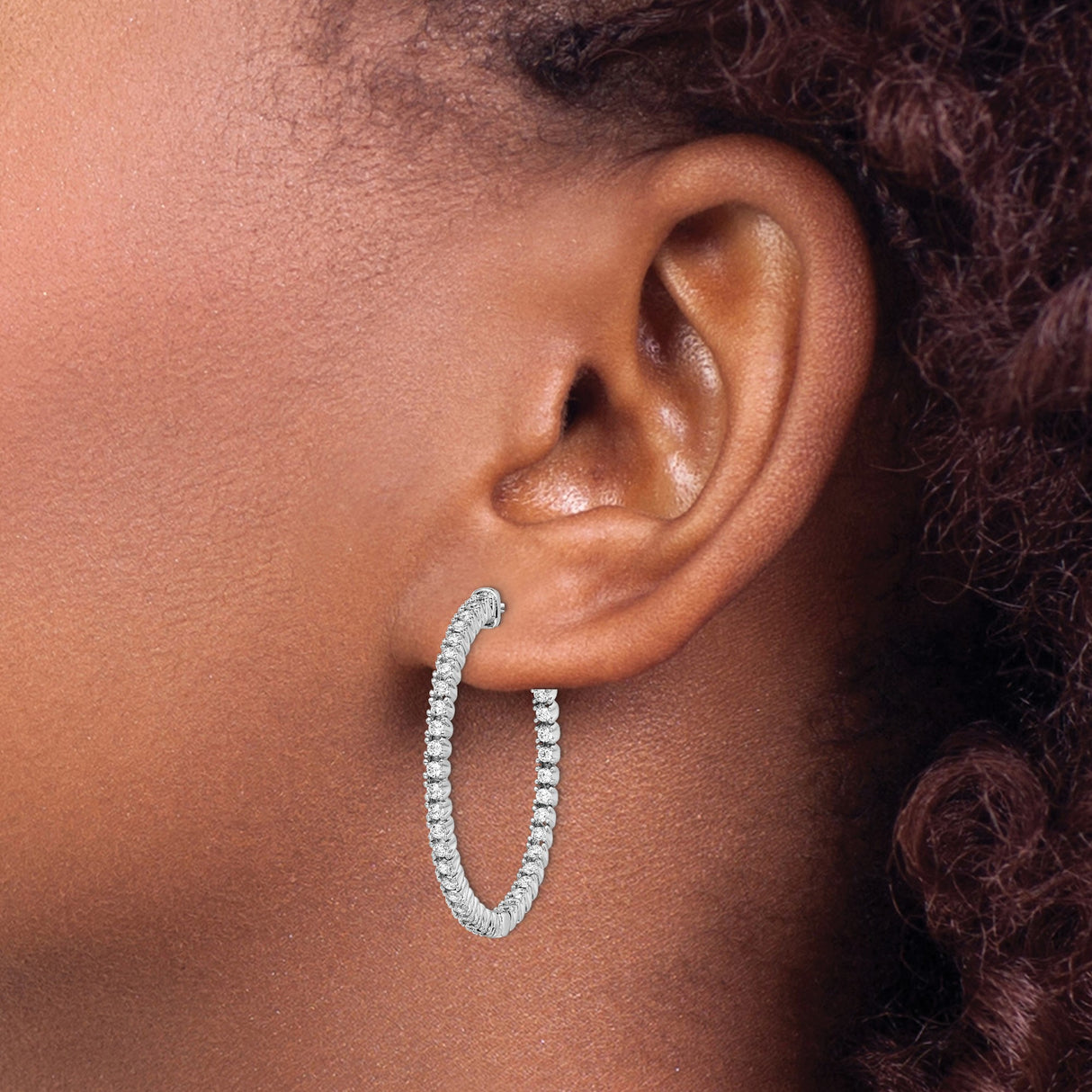 Sterling Silver Hoop Earrings with Double Row Cubic Zirconia Pavé Setting