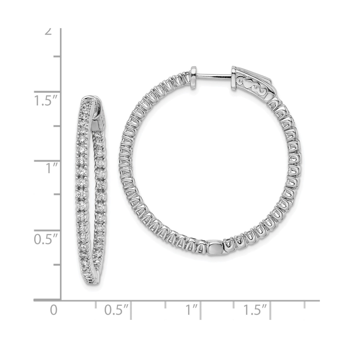Sterling Silver Hoop Earrings with Double Row Cubic Zirconia Pavé Setting