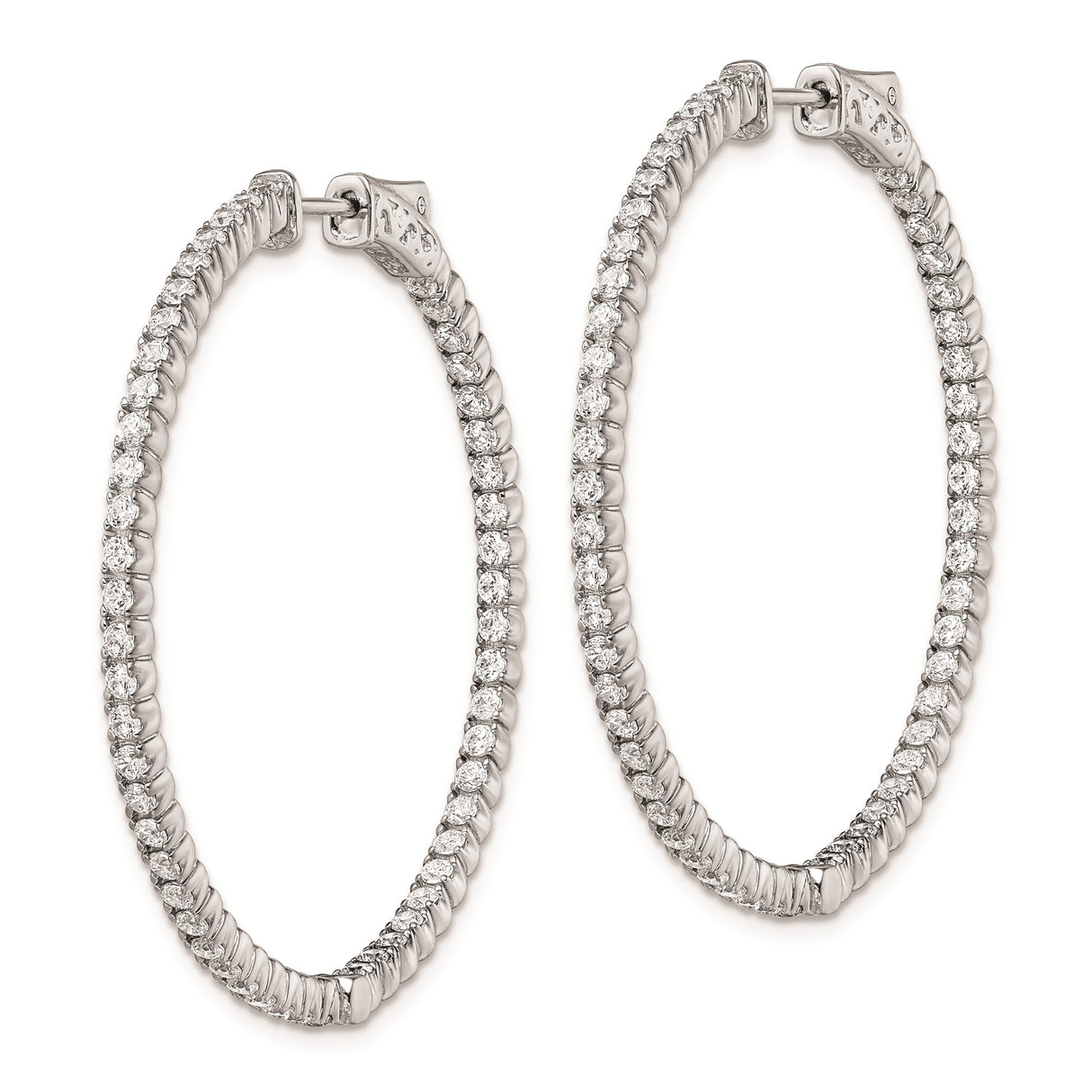 Sterling Silver Hoop Earrings with Cubic Zirconia, Textured High Polish Finish, Lightweight Design