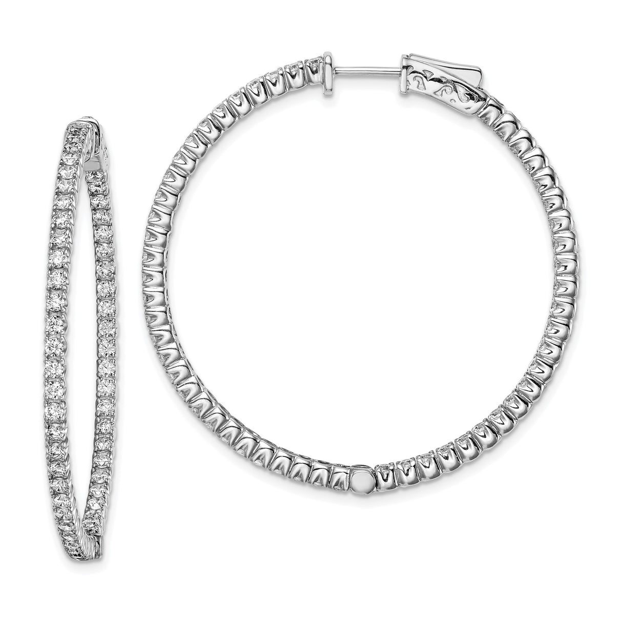 Sterling Silver Hoop Earrings with Cubic Zirconia, Textured High Polish Finish, Lightweight Design