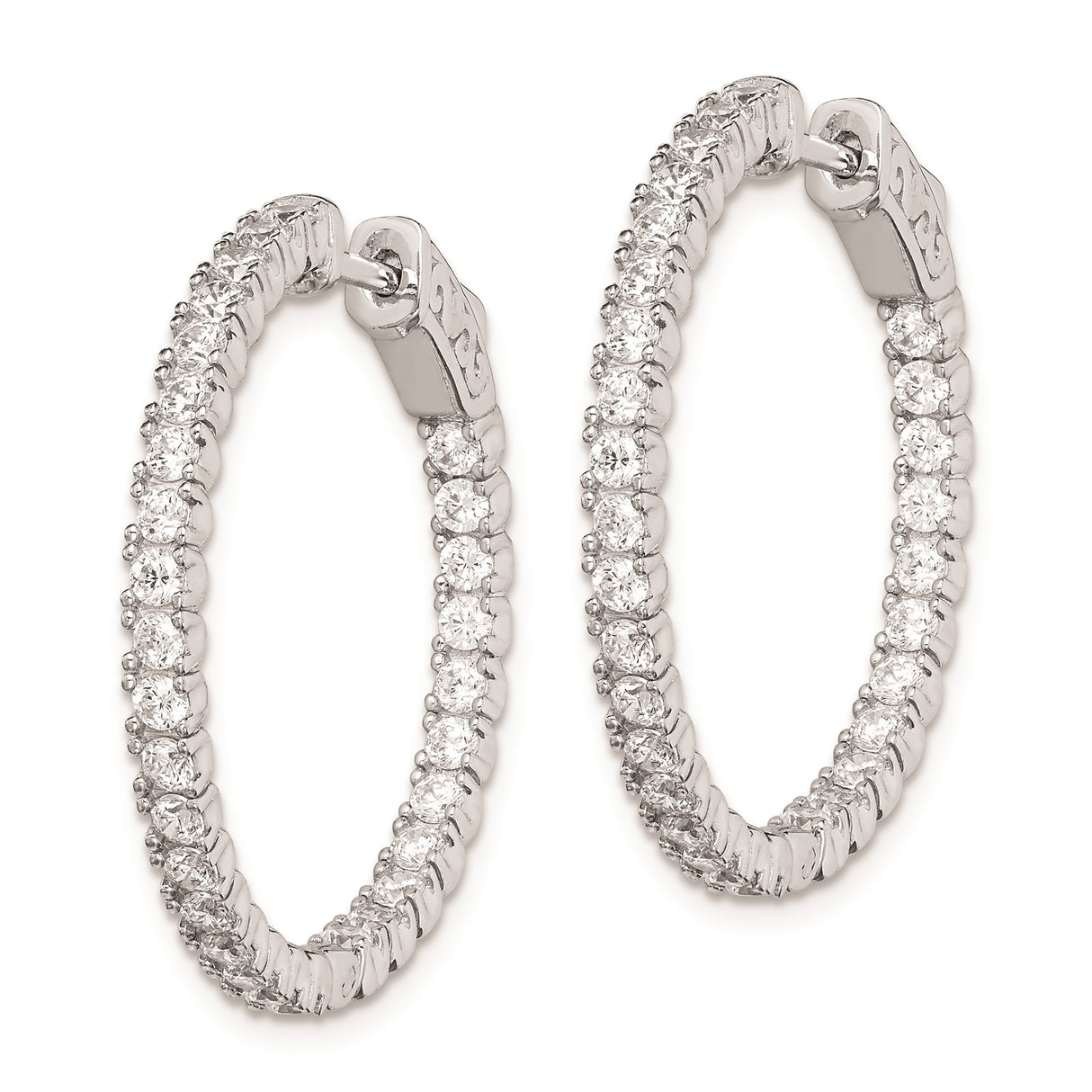 Sterling Silver Hoop Earrings with Full Pavé Cubic Zirconia and Latch Closure