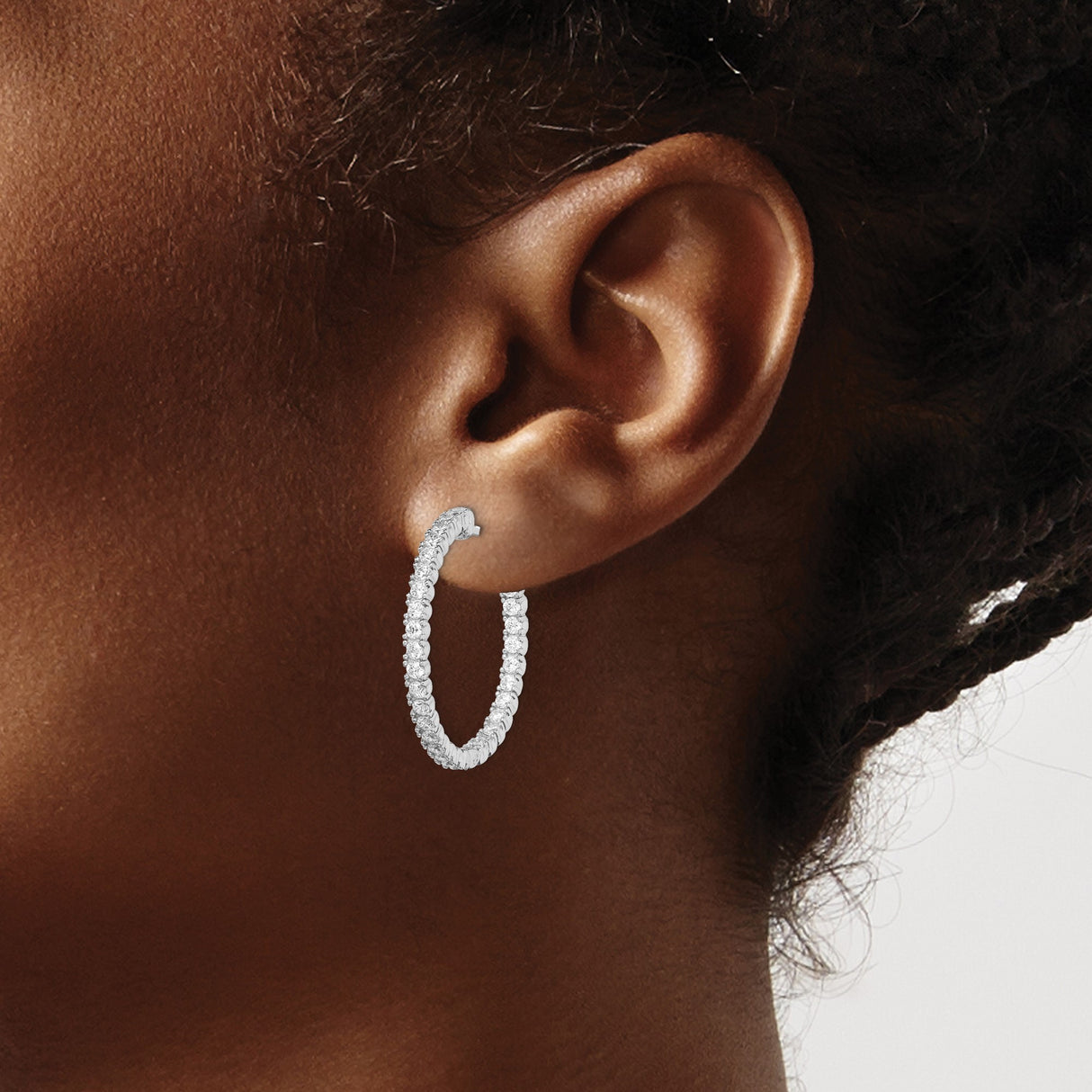 Sterling Silver Hoop Earrings with Full Pavé Cubic Zirconia and Latch Closure