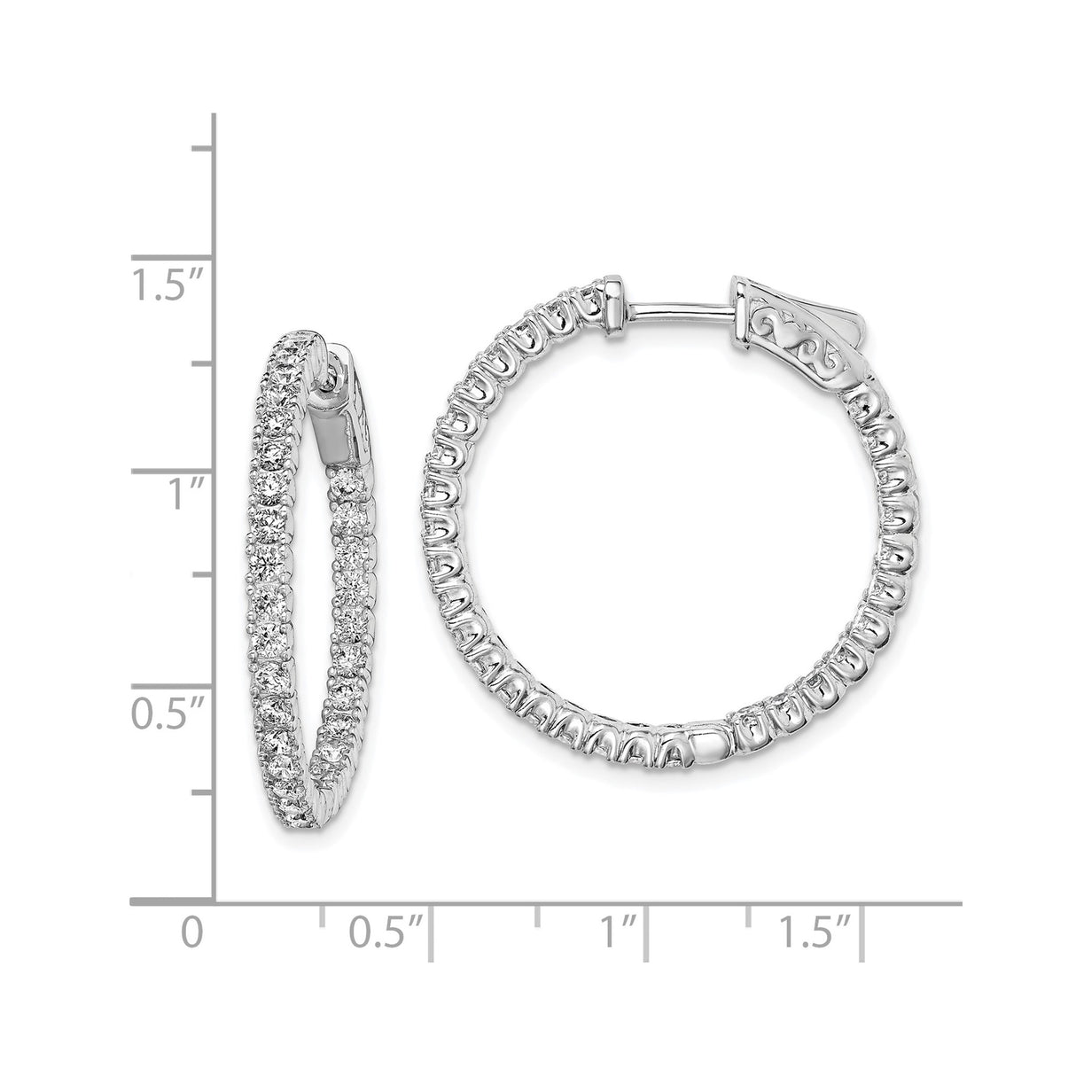 Sterling Silver Hoop Earrings with Full Pavé Cubic Zirconia and Latch Closure