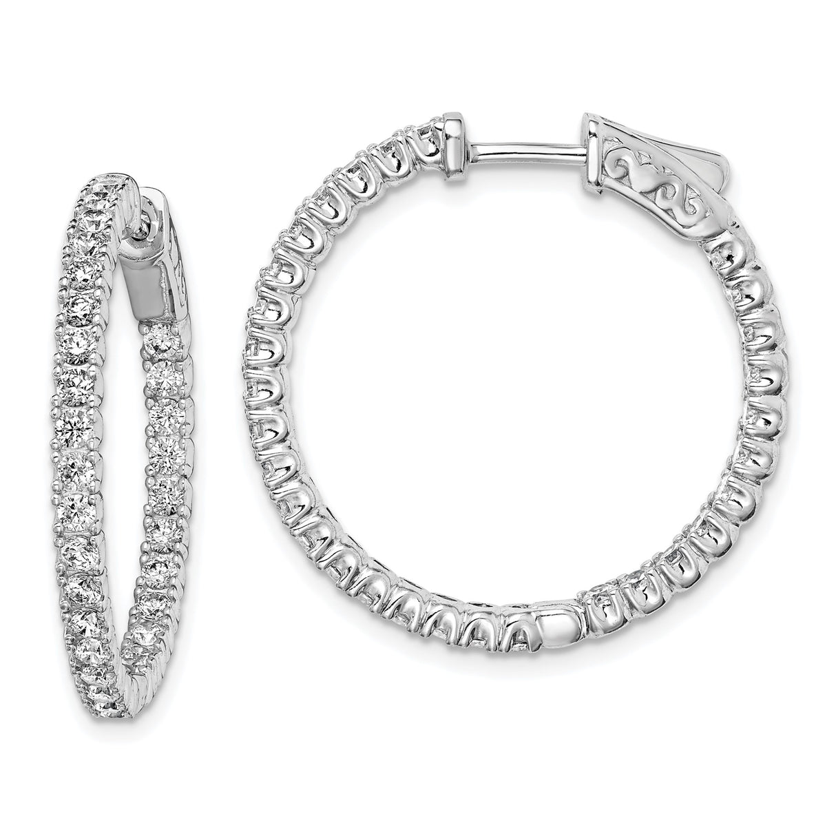 Sterling Silver Hoop Earrings with Full Pavé Cubic Zirconia and Latch Closure