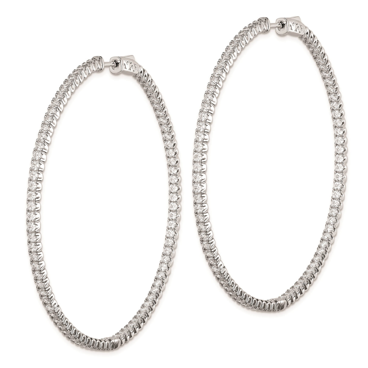 Sterling Silver Hoop Earrings with Pave Cubic Zirconia, Large Round Fashion Style
