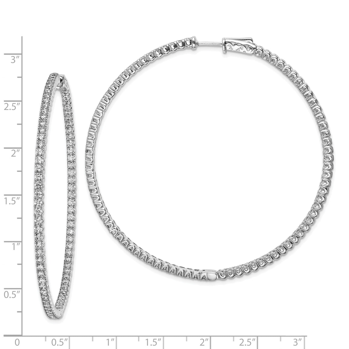 Sterling Silver Hoop Earrings with Pave Cubic Zirconia, Large Round Fashion Style