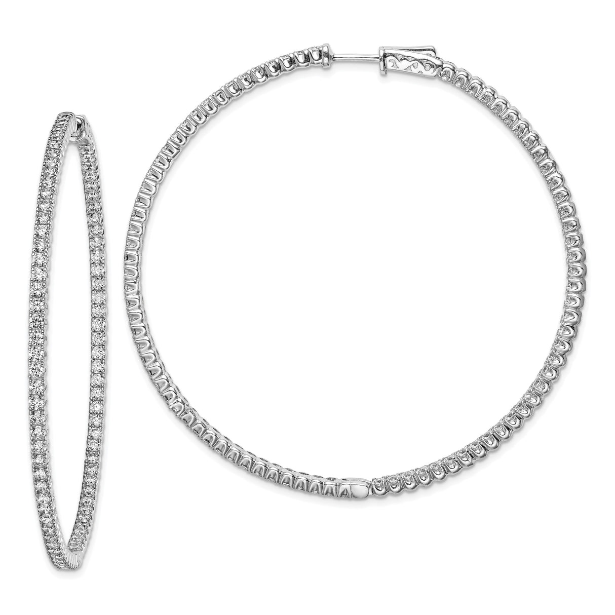 Sterling Silver Hoop Earrings with Pave Cubic Zirconia, Large Round Fashion Style