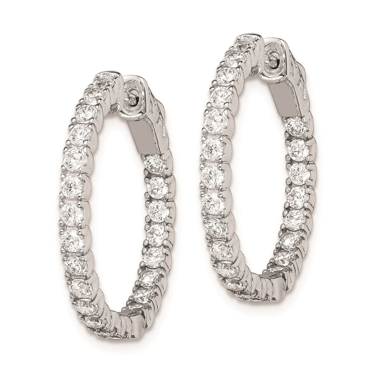 Sterling Silver Hoop Earrings with Cubic Zirconia, Latch Back Closure, Womens Fashion Jewelry