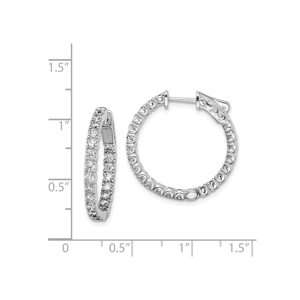 Sterling Silver Hoop Earrings with Cubic Zirconia, Latch Back Closure, Womens Fashion Jewelry