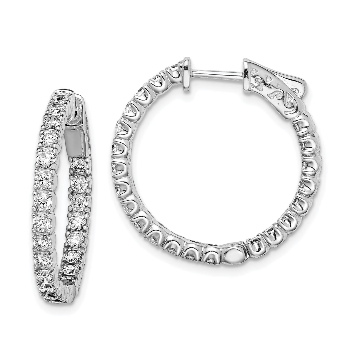 Sterling Silver Hoop Earrings with Cubic Zirconia, Latch Back Closure, Womens Fashion Jewelry