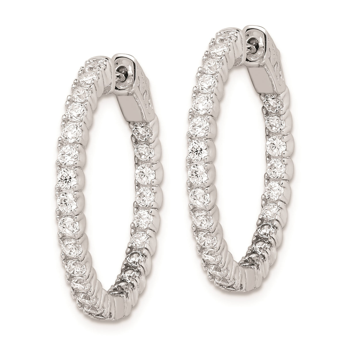 Sterling Silver Hoop Earrings with Round-Cut Cubic Zirconia in Inside-Out Shared Prong Setting