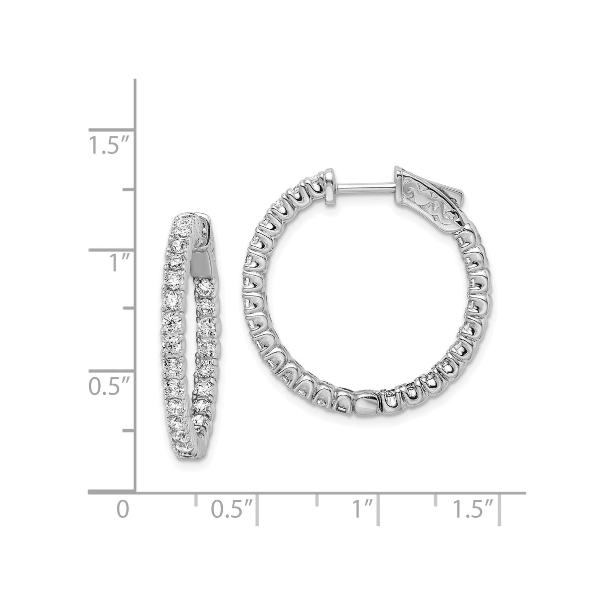 Sterling Silver Hoop Earrings with Round-Cut Cubic Zirconia in Inside-Out Shared Prong Setting