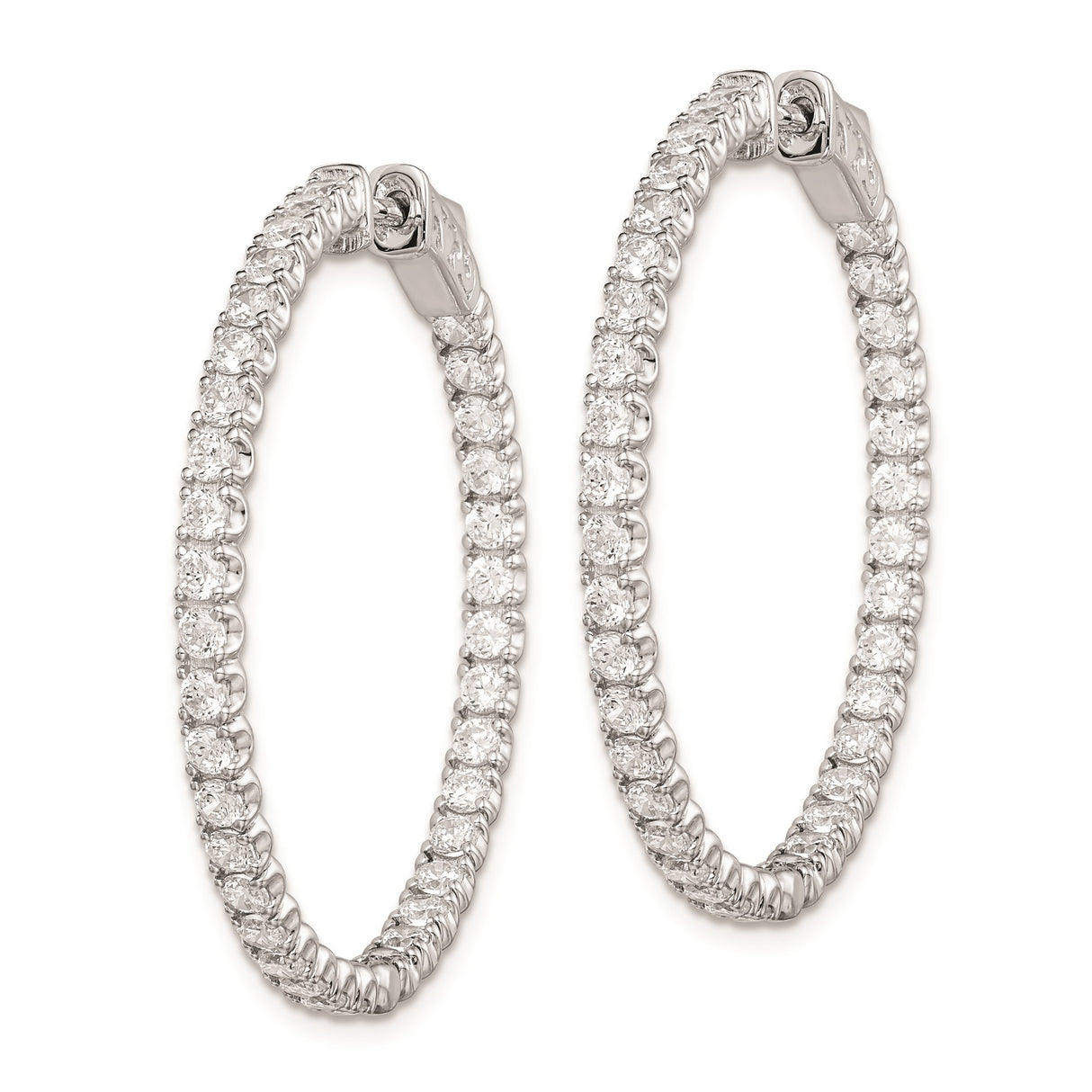 Sterling Silver Hoop Earrings with Pavé Cubic Zirconia, Full Circle Round Cut Design