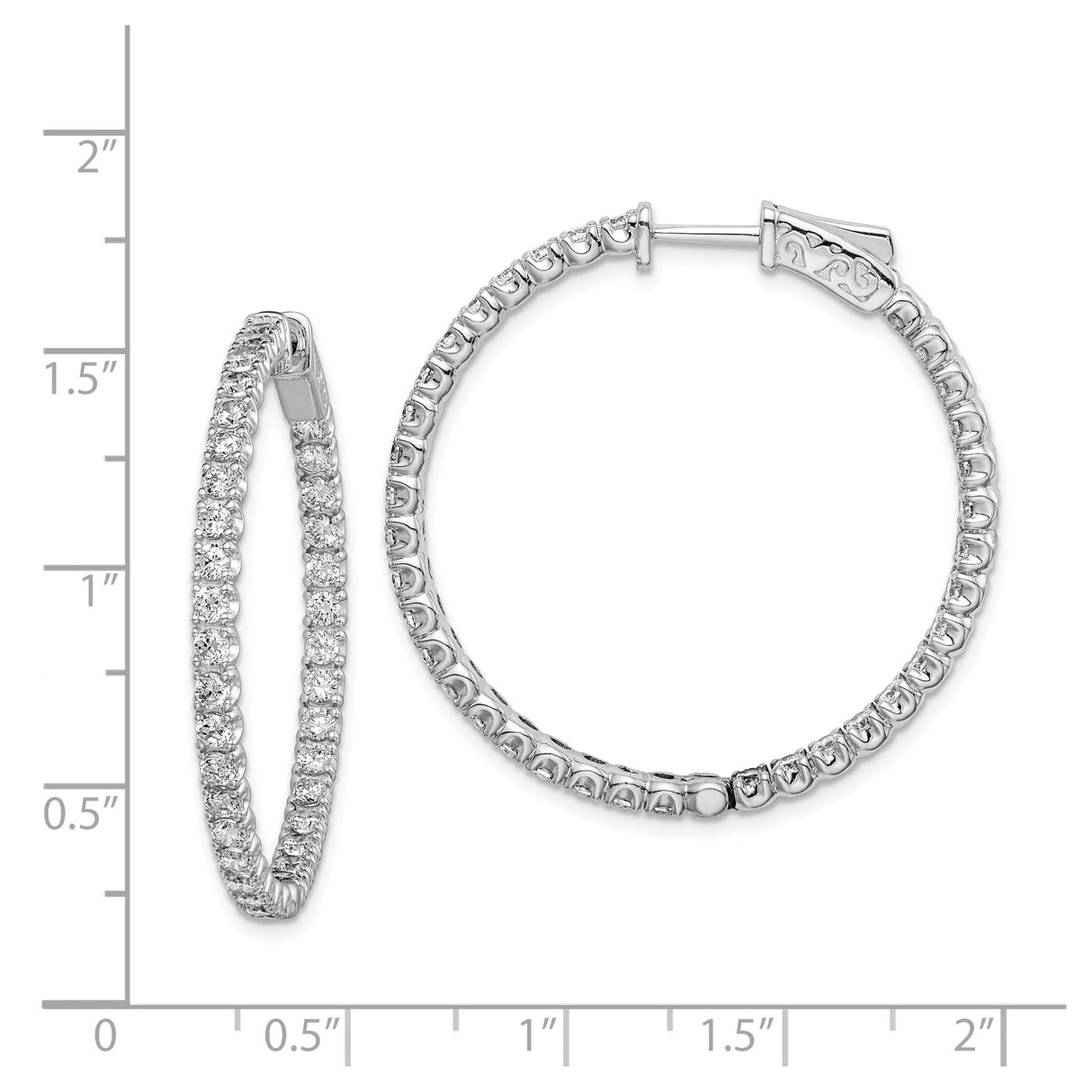 Sterling Silver Hoop Earrings with Pavé Cubic Zirconia, Full Circle Round Cut Design