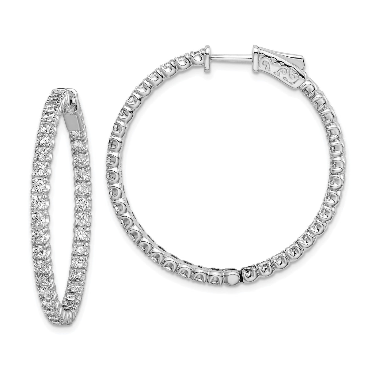Sterling Silver Hoop Earrings with Pavé Cubic Zirconia, Full Circle Round Cut Design