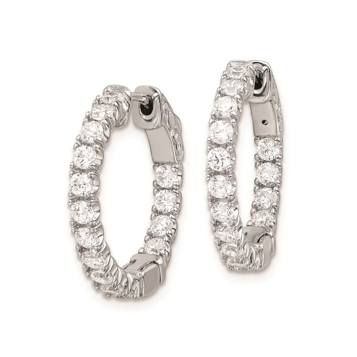 Sterling Silver Hoop Earrings with Round Cut Cubic Zirconia, Full Circle Prong Set Design