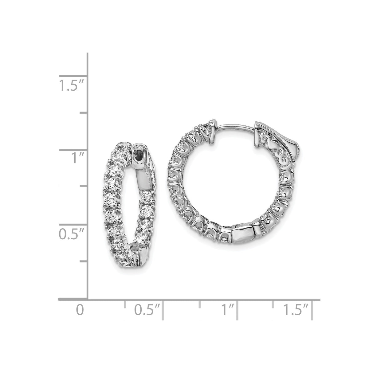 Sterling Silver Hoop Earrings with Round Cut Cubic Zirconia, Full Circle Prong Set Design