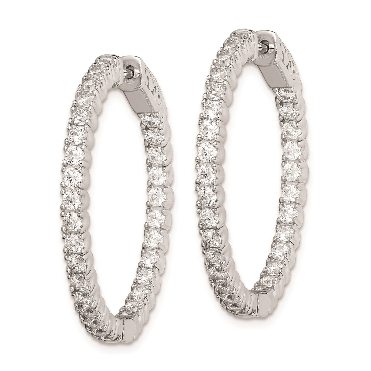 Sterling Silver Hoop Earrings with Cubic Zirconia, Inside Out Design, Lightweight Classic Style