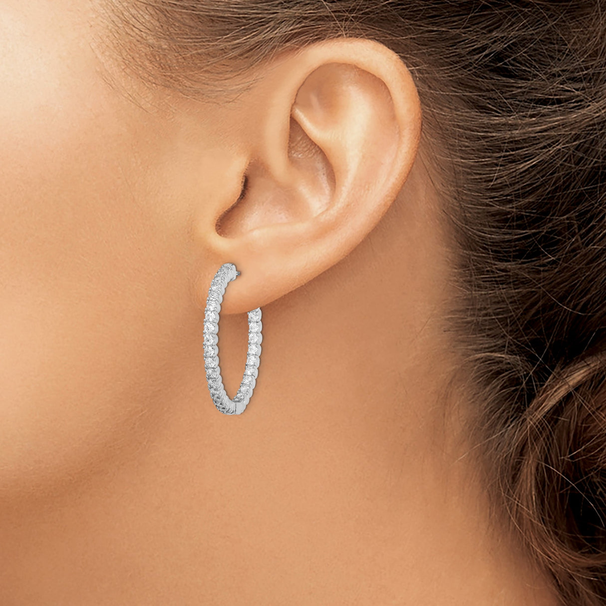 Sterling Silver Hoop Earrings with Cubic Zirconia, Inside Out Design, Lightweight Classic Style