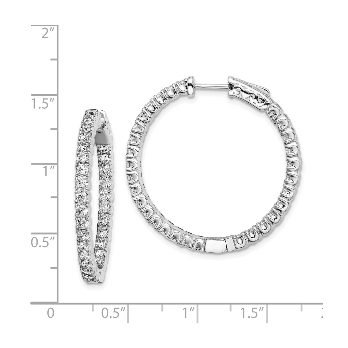 Sterling Silver Hoop Earrings with Cubic Zirconia, Inside Out Design, Lightweight Classic Style