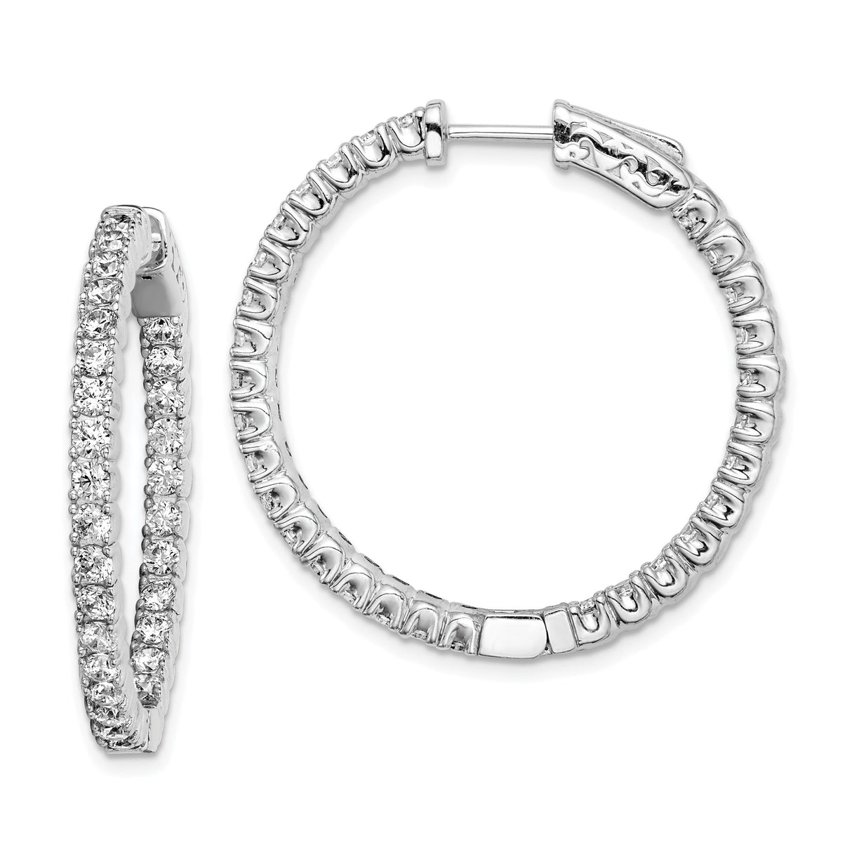 Sterling Silver Hoop Earrings with Cubic Zirconia, Inside Out Design, Lightweight Classic Style