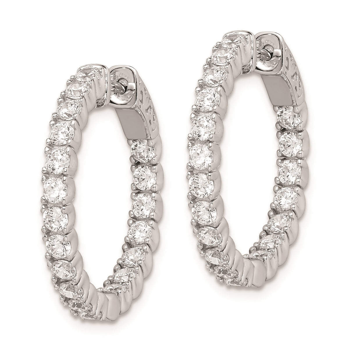Sterling Silver Hoop Earrings with Prong Set Round Cubic Zirconia, Classic Lightweight Design