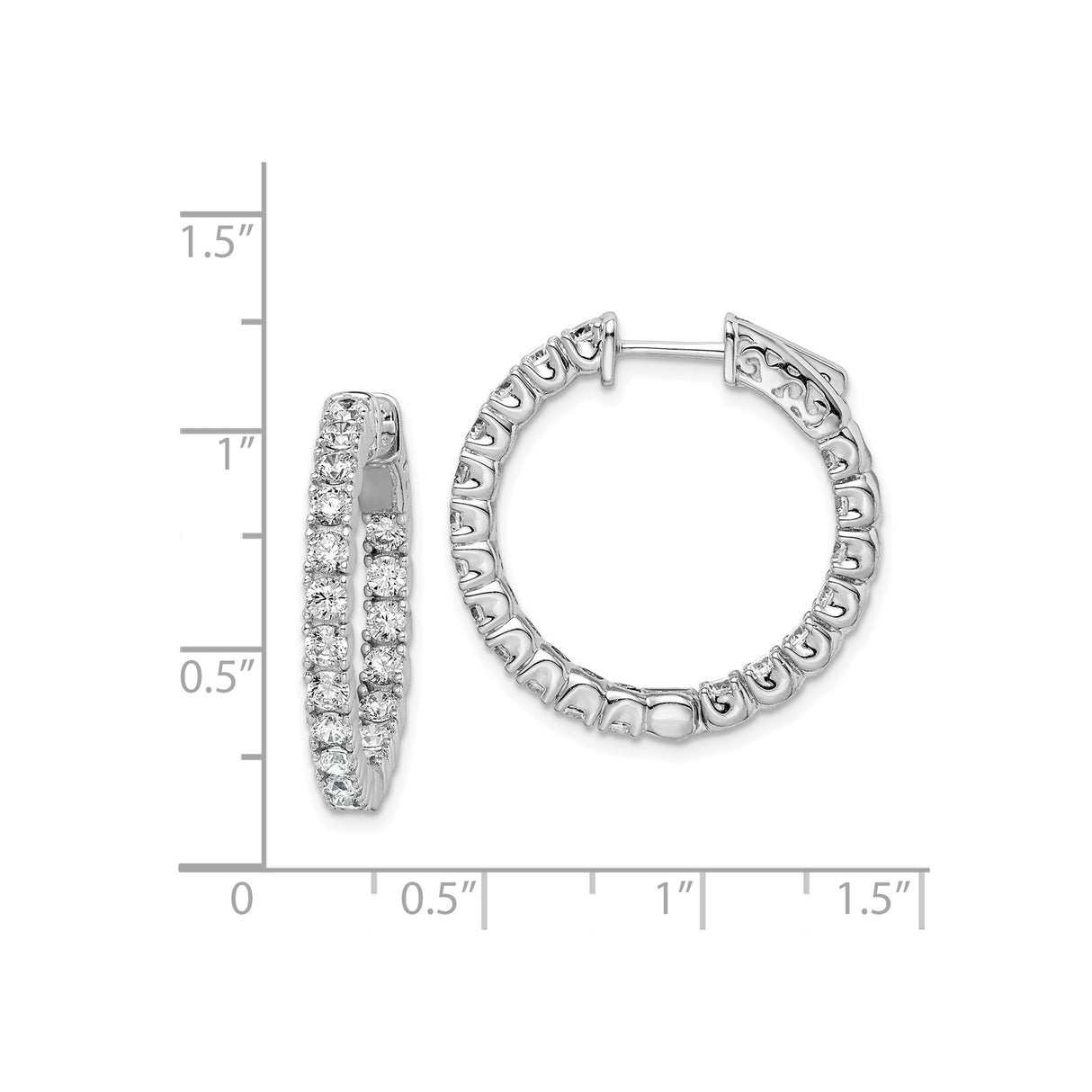 Sterling Silver Hoop Earrings with Prong Set Round Cubic Zirconia, Classic Lightweight Design