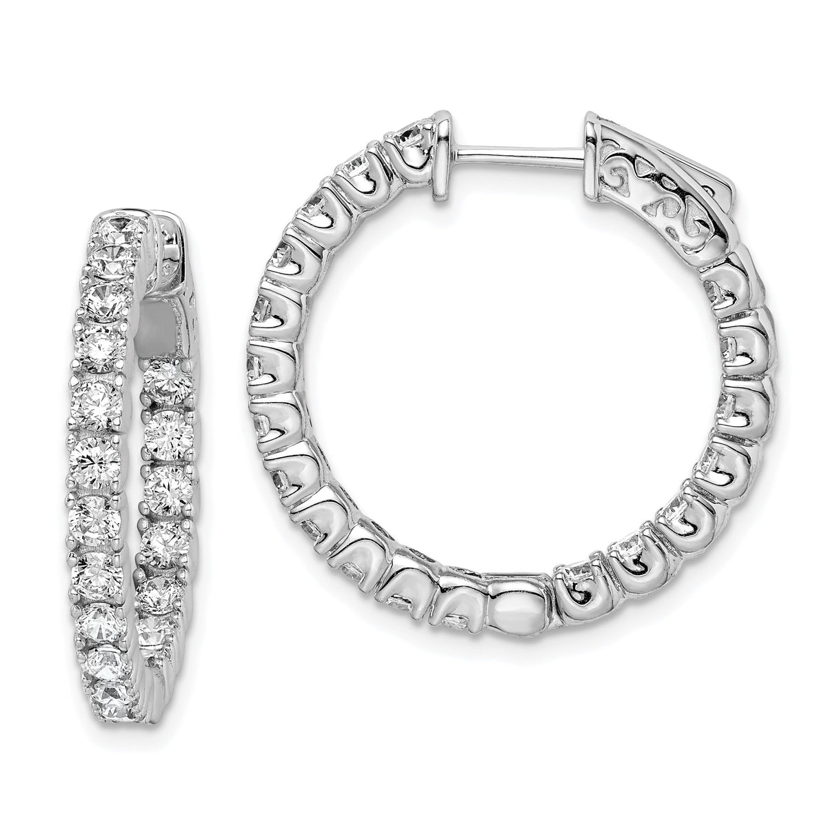 Sterling Silver Hoop Earrings with Prong Set Round Cubic Zirconia, Classic Lightweight Design