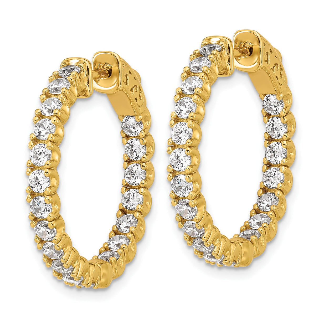 Sterling Silver Hoop Earrings with Cubic Zirconia, Channel Set, Gold Plated, Latch Closure