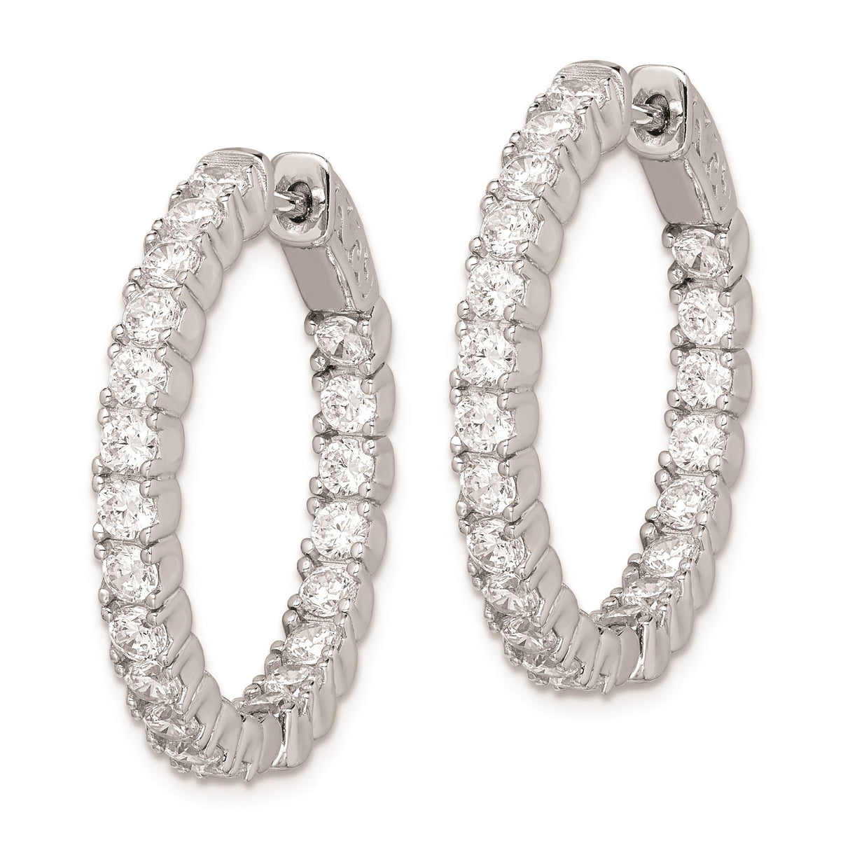 Sterling Silver Hoop Earrings with Round Cubic Zirconia, Inside-Out Hinged Design