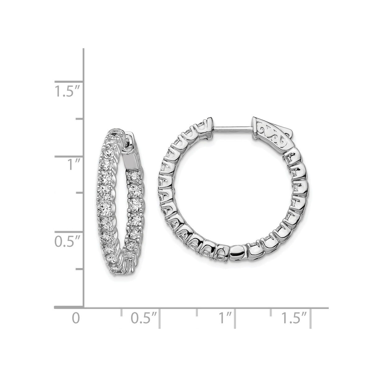 Sterling Silver Hoop Earrings with Round Cubic Zirconia, Inside-Out Hinged Design