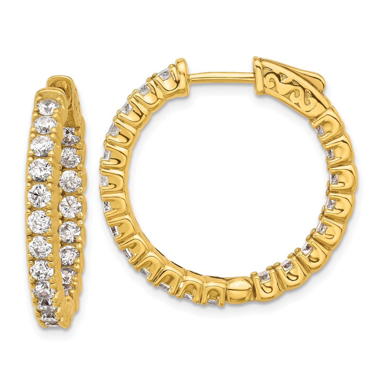 Sterling Silver Gold Plated Hoop Earrings with Cubic Zirconia, Full Circle Sparkle Design