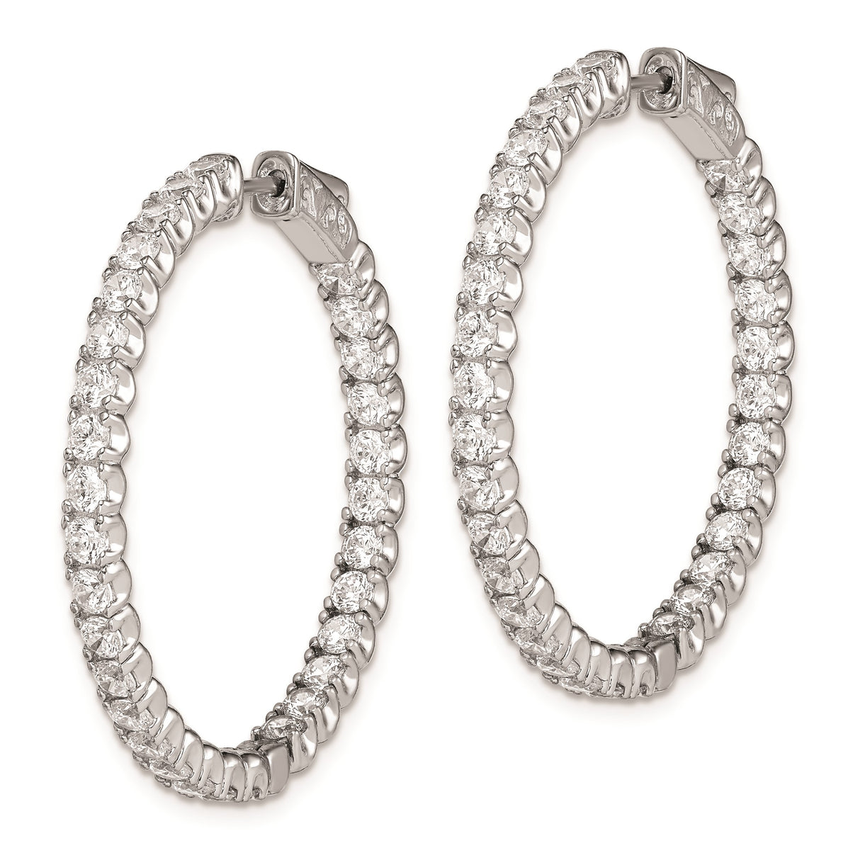 Sterling Silver Hoop Earrings with Cubic Zirconia in Channel Setting, Medium Lightweight Style
