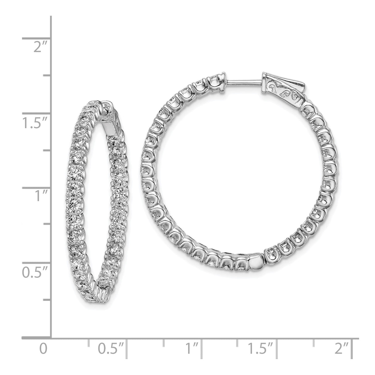 Sterling Silver Hoop Earrings with Cubic Zirconia in Channel Setting, Medium Lightweight Style