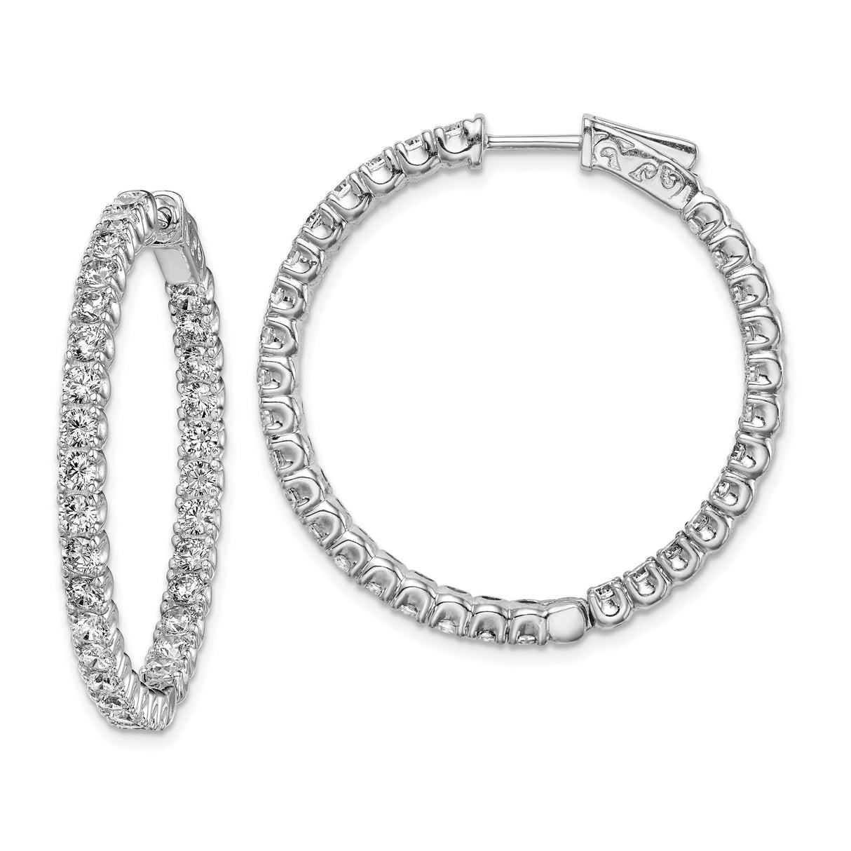Sterling Silver Hoop Earrings with Cubic Zirconia in Channel Setting, Medium Lightweight Style