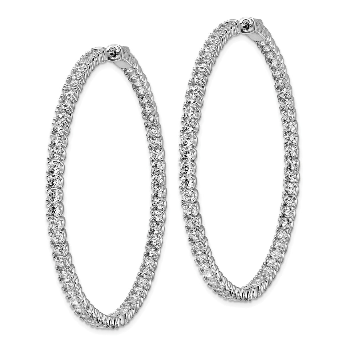 Sterling Silver Hoop Earrings with Cubic Zirconia, Full Circle Hinged Closure, Sparkly Style