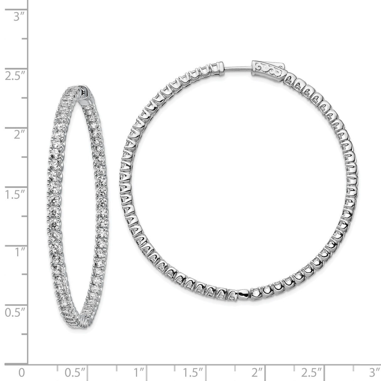 Sterling Silver Hoop Earrings with Cubic Zirconia, Full Circle Hinged Closure, Sparkly Style