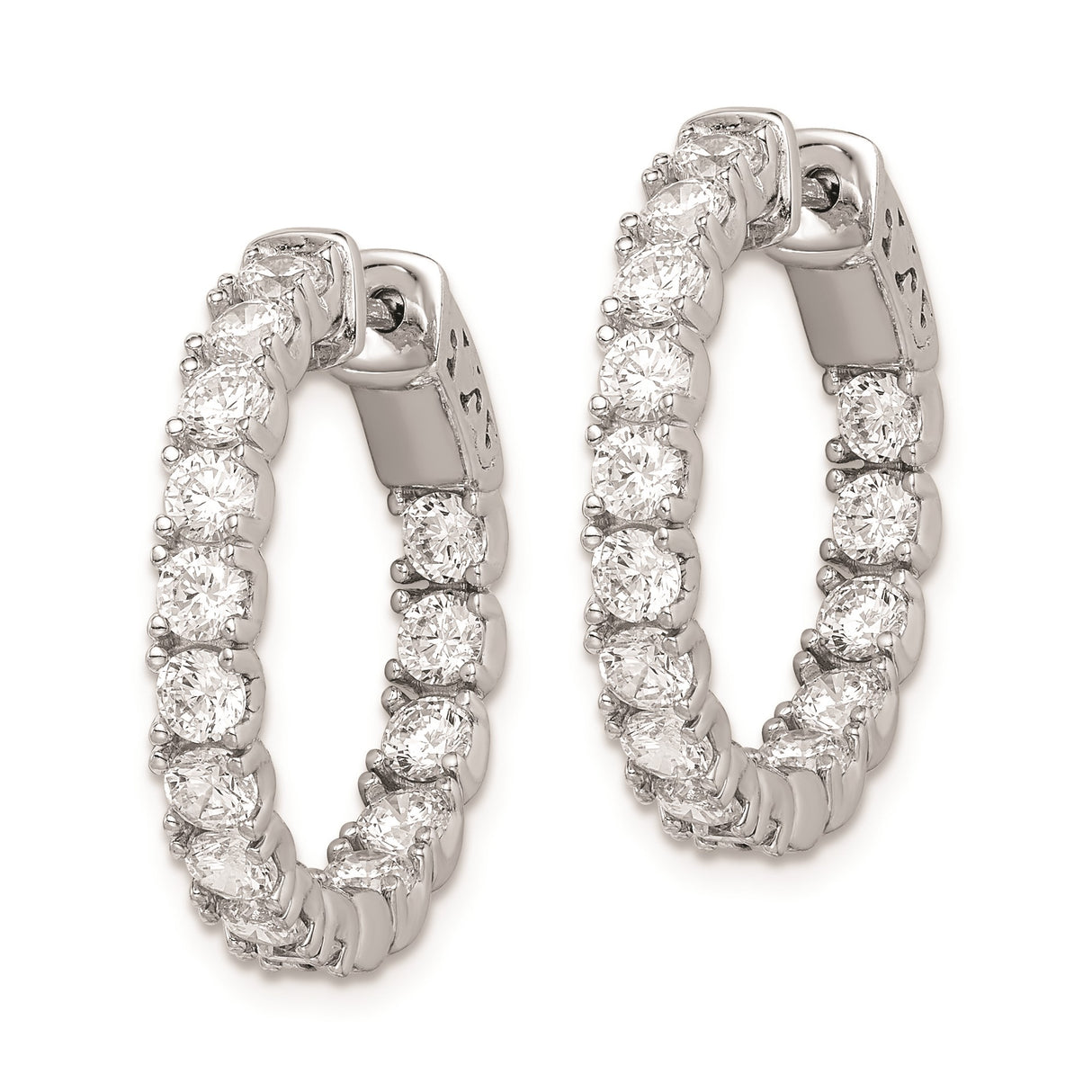 Sterling Silver Hoop Earrings with Cubic Zirconia, Full Circle Prong Setting Design for Women
