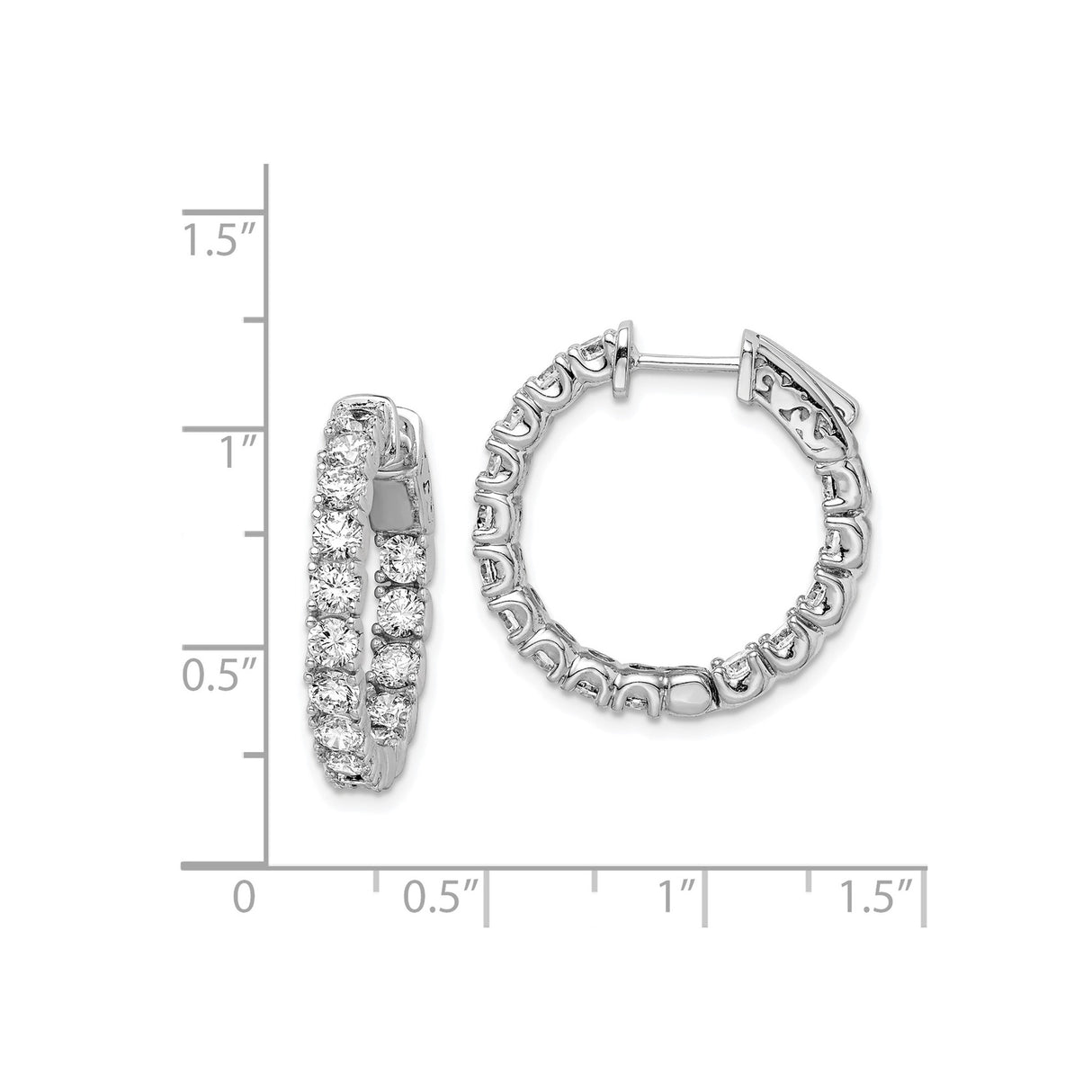 Sterling Silver Hoop Earrings with Cubic Zirconia, Full Circle Prong Setting Design for Women