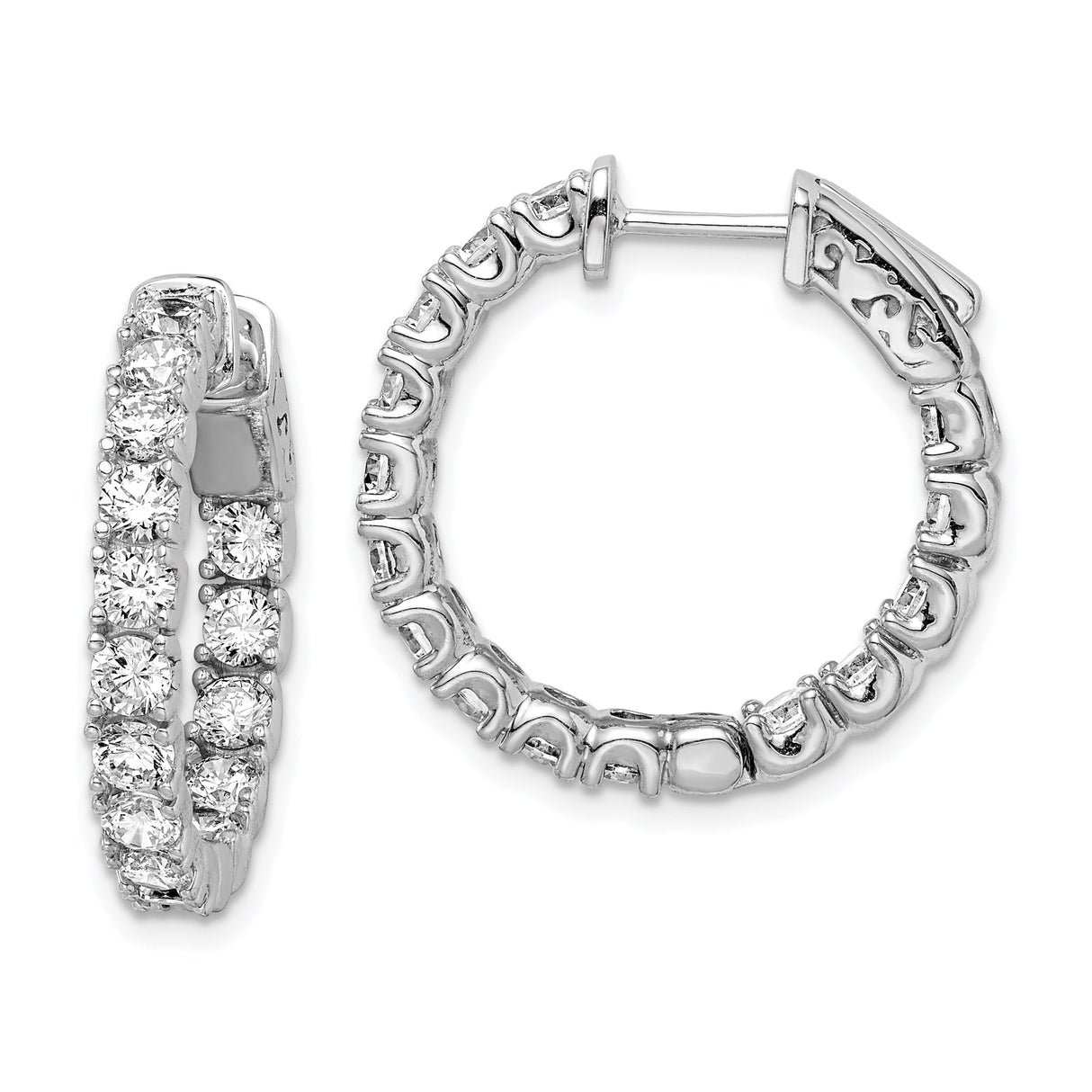 Sterling Silver Hoop Earrings with Cubic Zirconia, Full Circle Prong Setting Design for Women