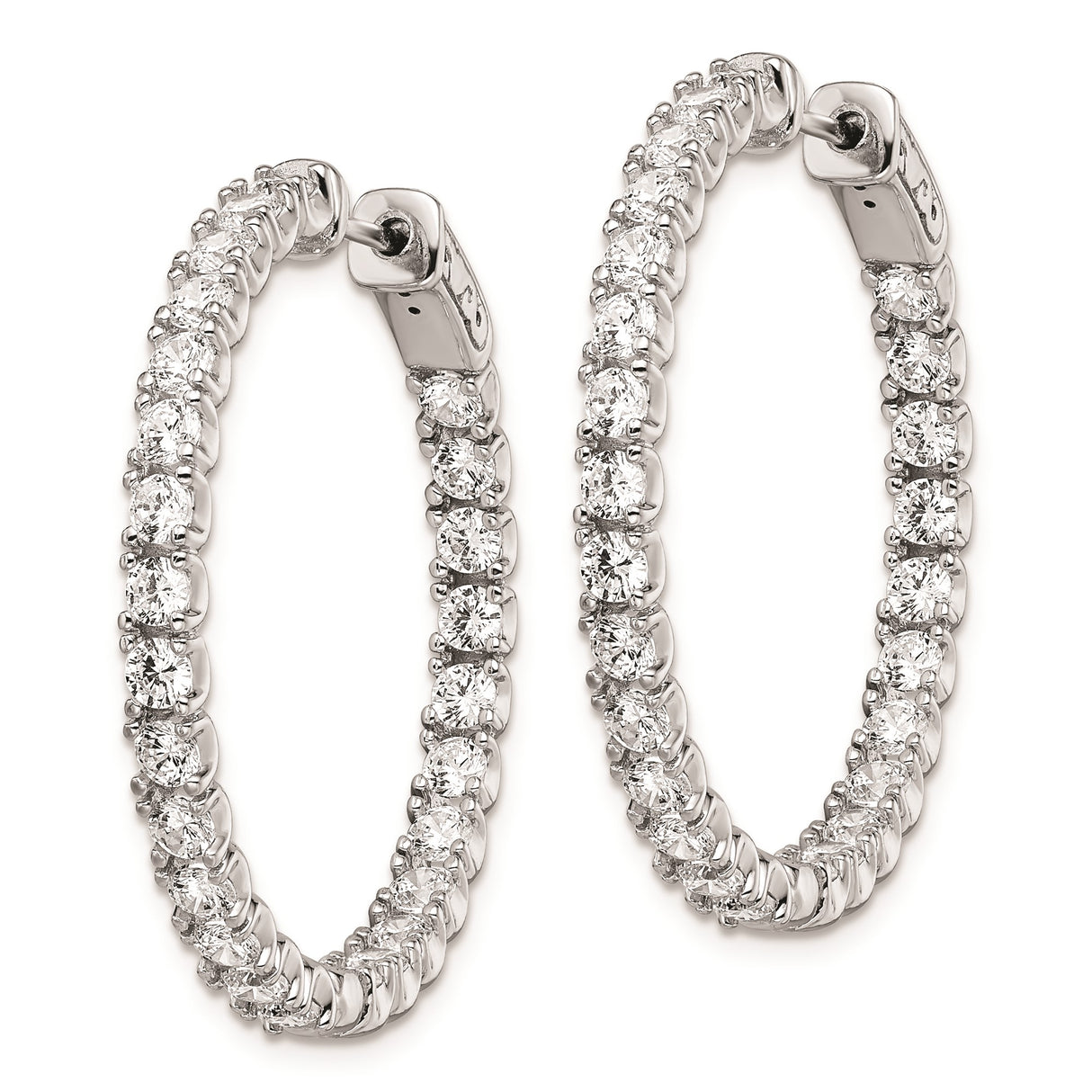 Sterling Silver Hoop Earrings with Round Cut Cubic Zirconia, Inside Out Polished Design