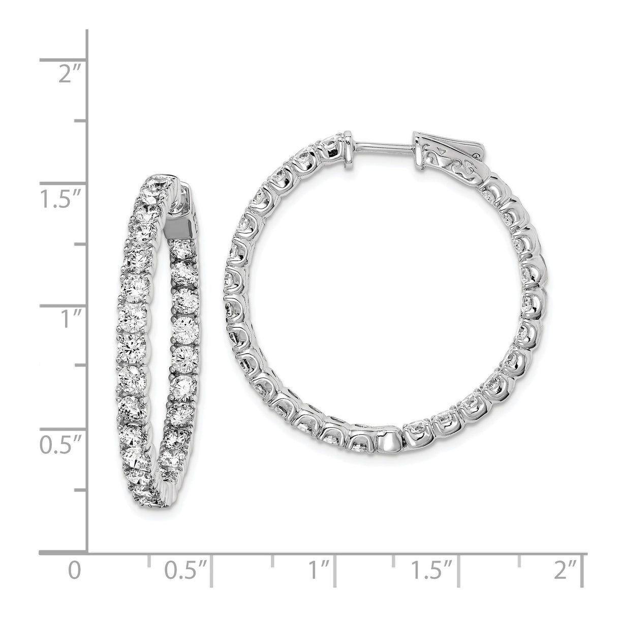 Sterling Silver Hoop Earrings with Round Cut Cubic Zirconia, Inside Out Polished Design
