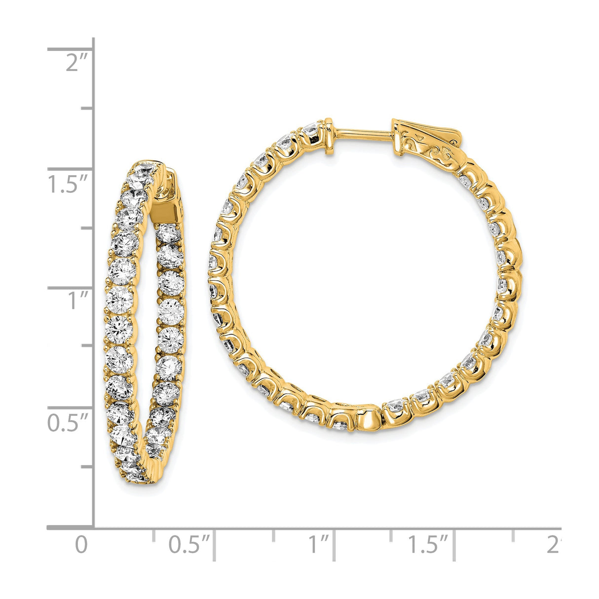 Sterling Silver Hoop Earrings with Round Cut Cubic Zirconia, In-Out Design, Evening Jewelry