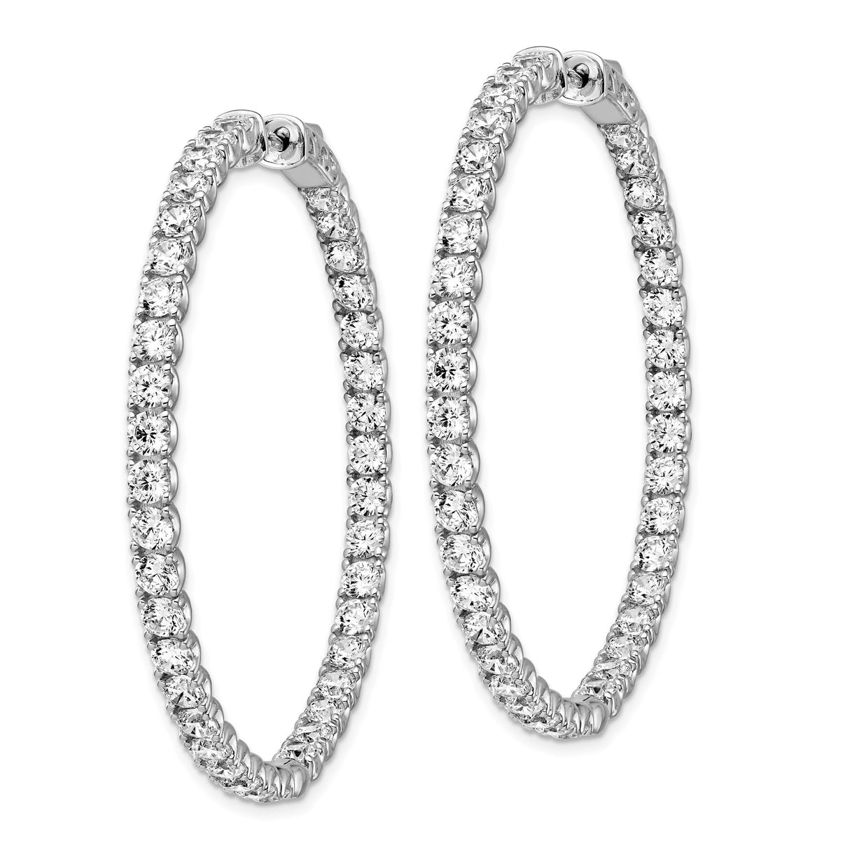 Sterling Silver Hoop Earrings with Round Cut Cubic Zirconia, Classic In-Out Polished Design