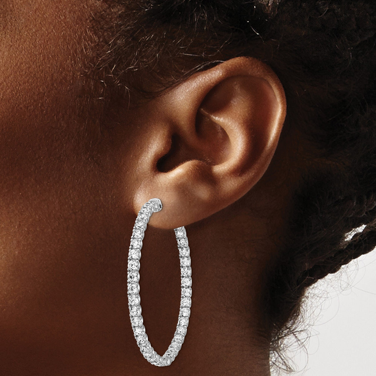 Sterling Silver Hoop Earrings with Round Cut Cubic Zirconia, Classic In-Out Polished Design